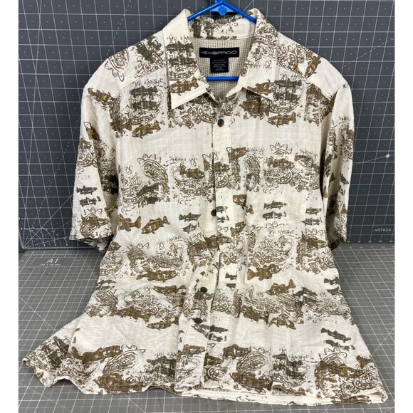 Mens ExOfficio Short Sleeve Shirt Paisley Fish Pattern Vented Lightweight Sz. L - Picture 1 of 5
